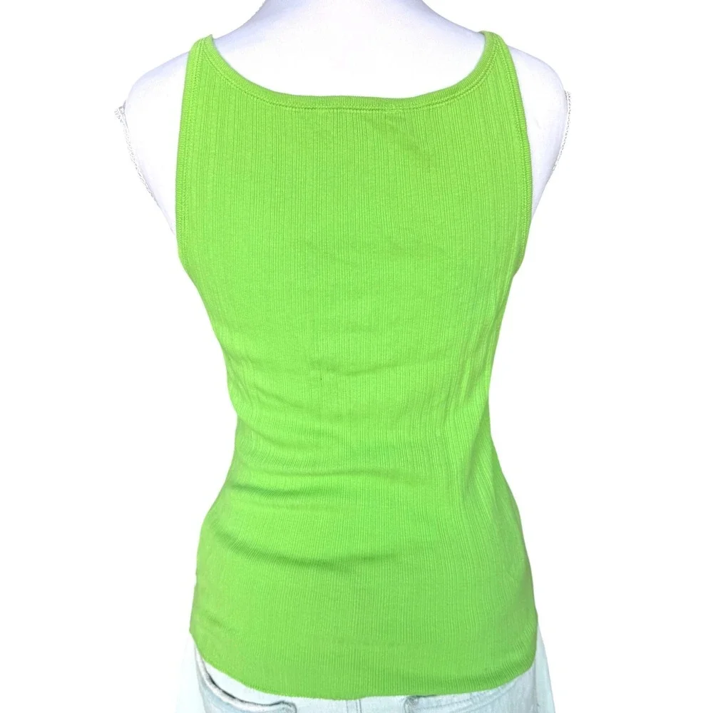 Y2K Abercrombie & Fitch Ribbed Cami V-Neck Tank Top Lime Green 2000s Tank Large